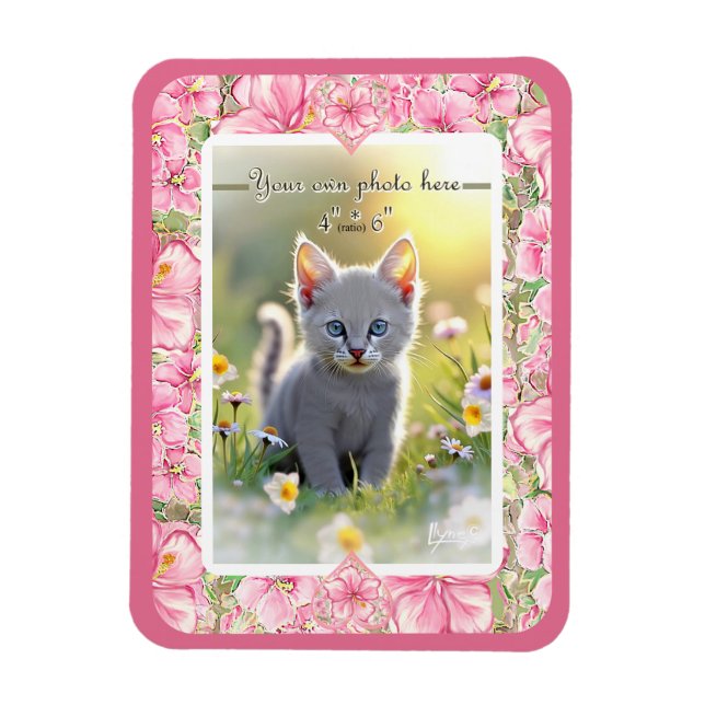 Hibiscus & lace PINK Magnet (Vertical)