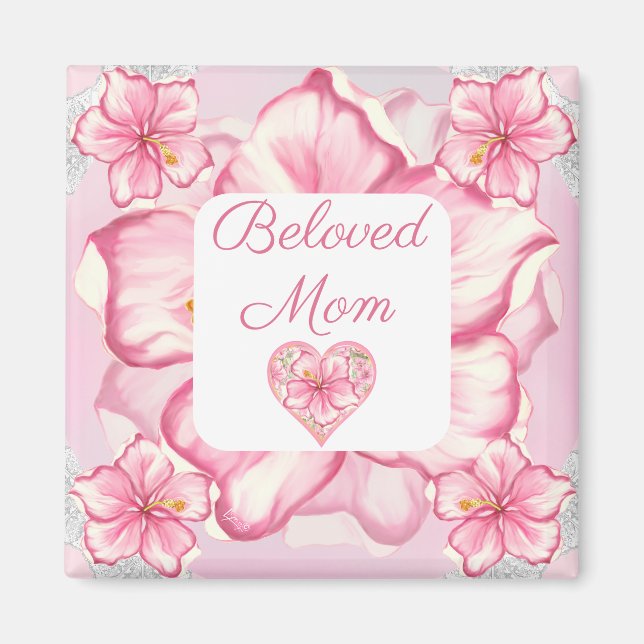 Hibiscus & lace PINK Magnet (Front)