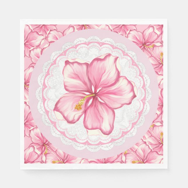 Hibiscus & lace PINK Napkin (Front)