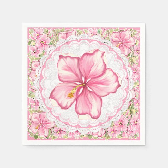 Hibiscus & lace PINK Napkin (Front)