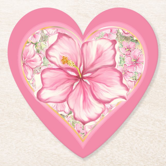 Hibiscus & lace PINK Paper Coaster (Front)