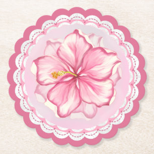 Hibiscus & lace PINK Paper Coaster