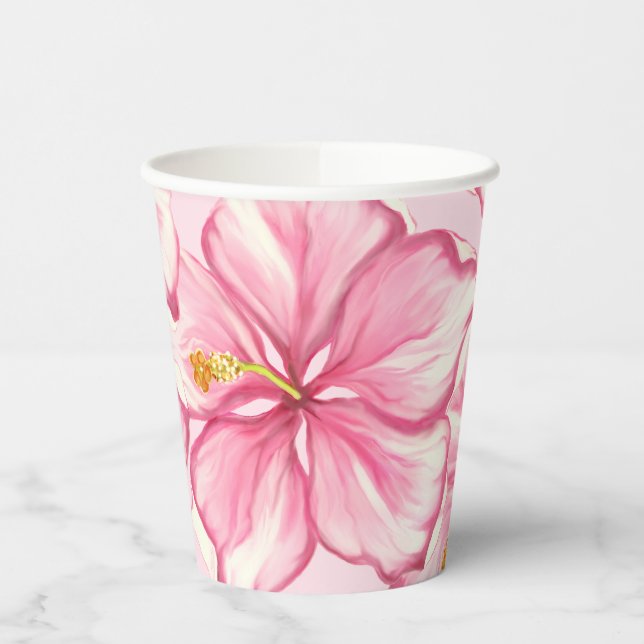 Hibiscus & lace PINK Paper Cups (Left)