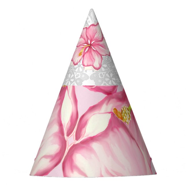 Hibiscus & lace PINK Party Hat (Front)