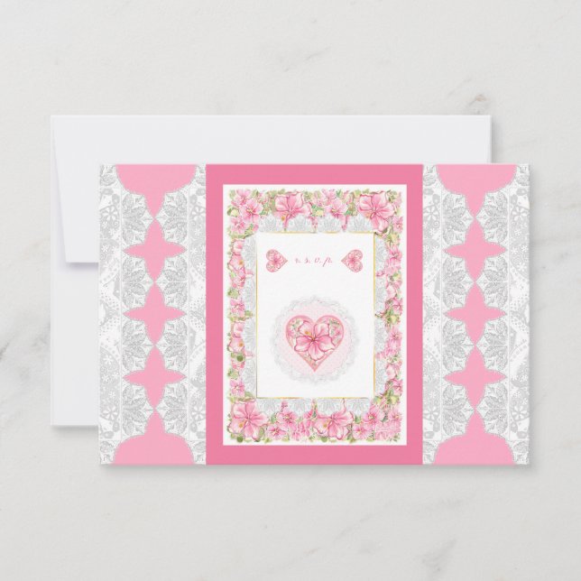 Hibiscus & lace PINK RSVP Card (Front)