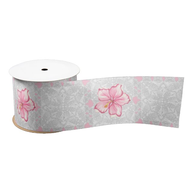 Hibiscus & lace PINK Satin Ribbon (Spool)