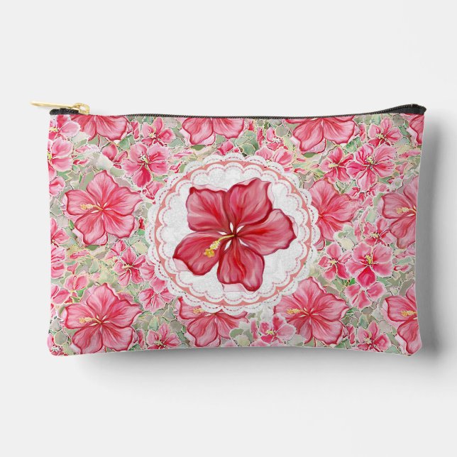 Hibiscus & lace RED Accessory Pouch (Front)