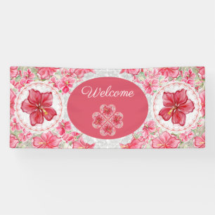 Hibiscus & lace RED Banner