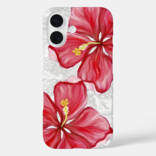 Hibiscus & lace RED iPhone 16 Case