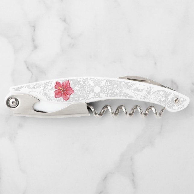 Hibiscus & lace RED Corkscrew (Front)