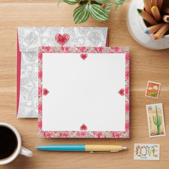 Hibiscus & lace RED Envelope (Desk)