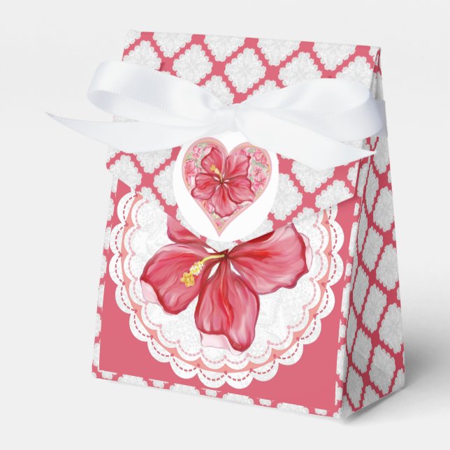 Hibiscus & lace RED Favour Box (Front Side)