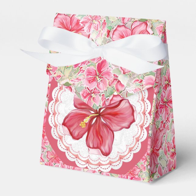 Hibiscus & lace RED Favour Box (Front Side)