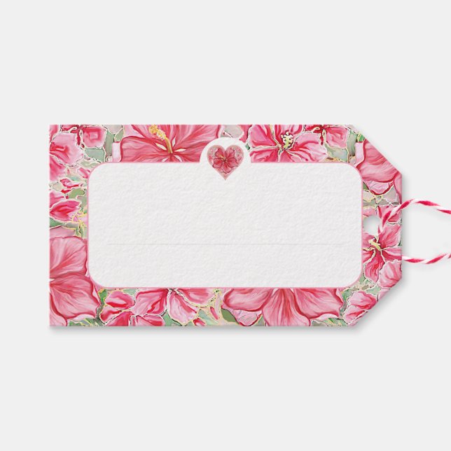 Hibiscus & lace RED Gift Tags (Front (Horizontal))