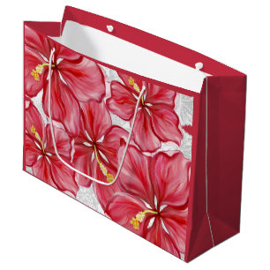 Hibiscus & lace RED Large Gift Bag