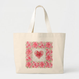 Hibiscus & lace RED Large Tote Bag