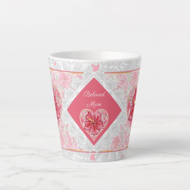 Hibiscus & lace RED Latte Mug (Front)