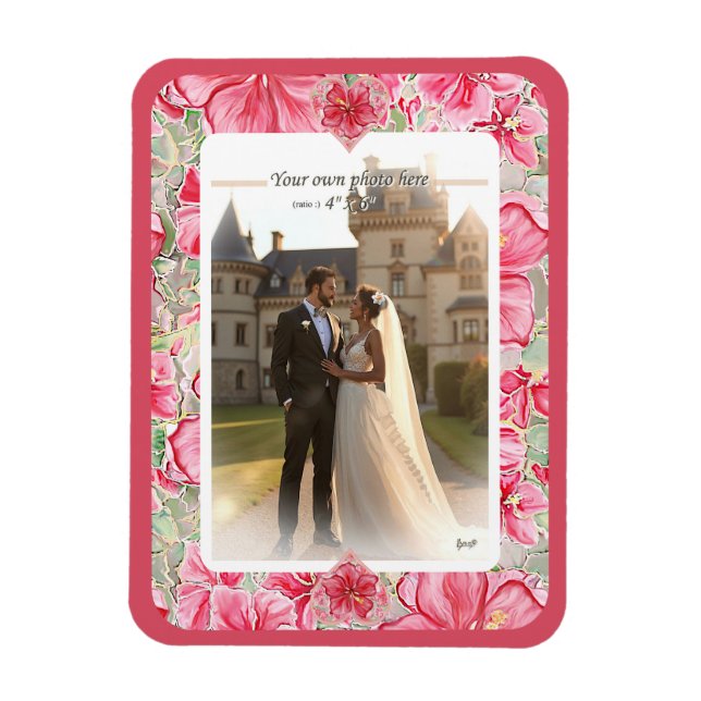 Hibiscus & lace RED Magnet (Vertical)