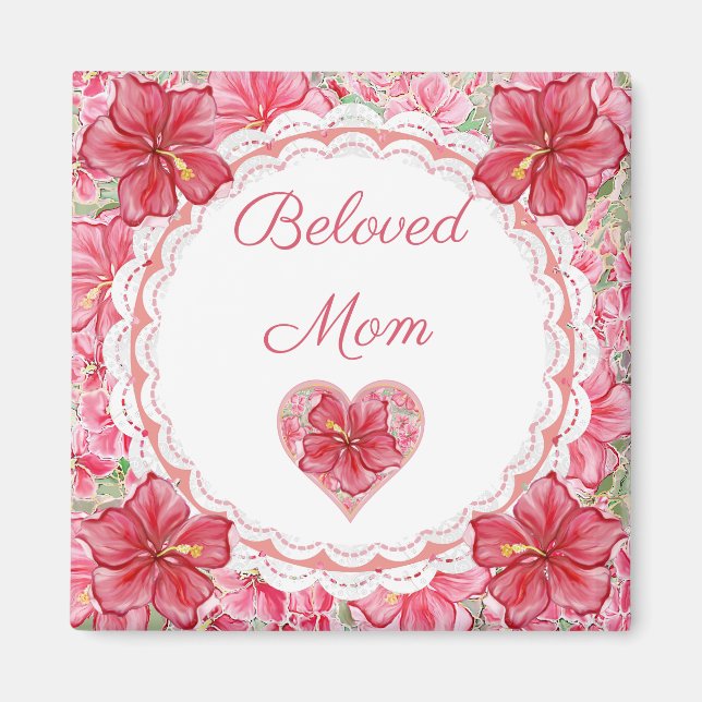 Hibiscus & lace RED Magnet (Front)