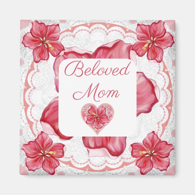 Hibiscus & lace RED Magnet (Front)