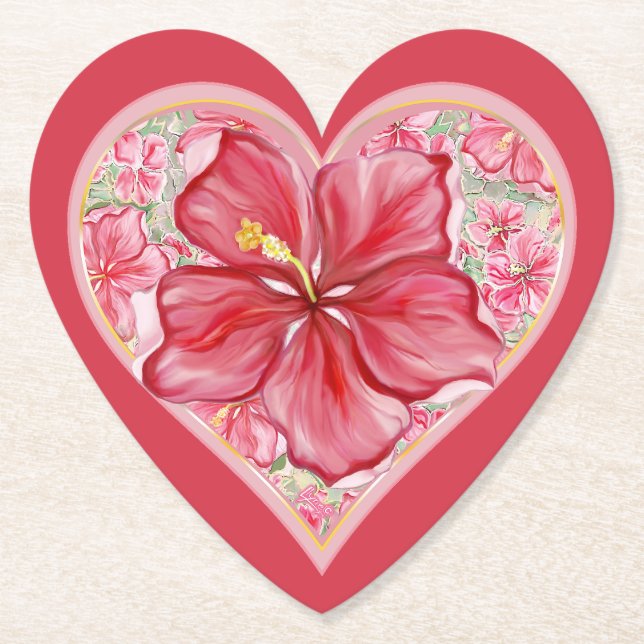 Hibiscus & lace RED Paper Coaster (Front)