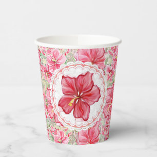 Hibiscus & lace RED Paper Cups