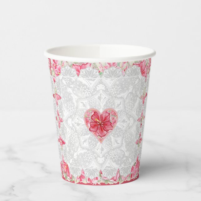 Hibiscus & lace RED Paper Cups (Left)