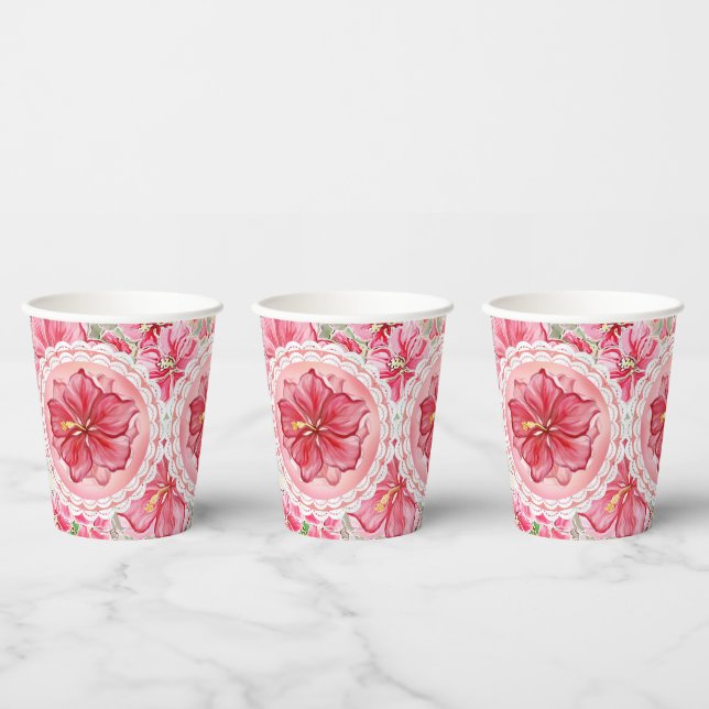 Hibiscus & lace RED Paper Cups (Multi)