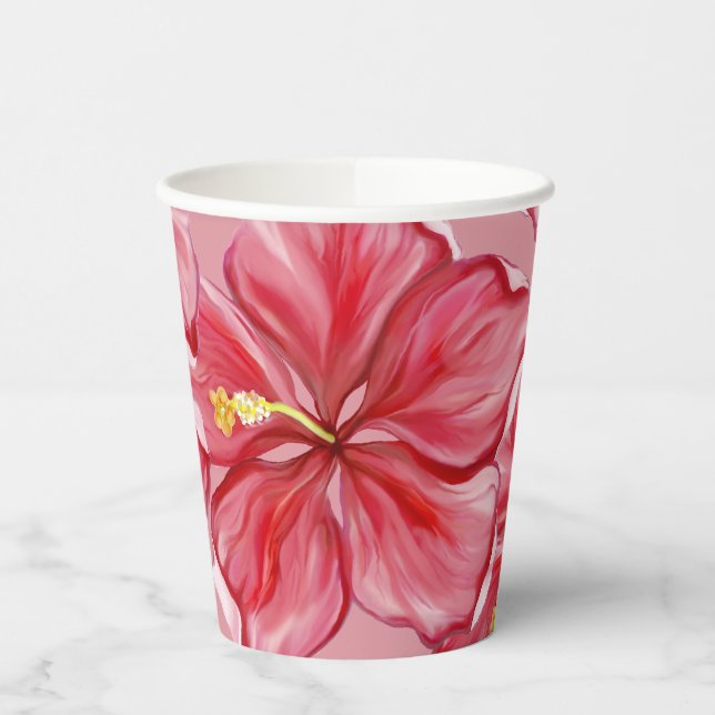 Hibiscus & lace RED Paper Cups (Left)