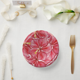 Hibiscus & lace RED Paper Plate