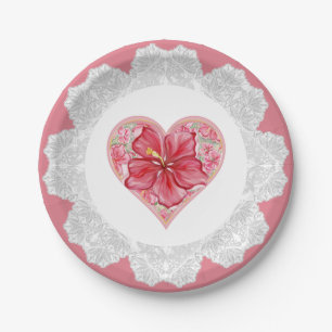 Hibiscus & lace RED Paper Plate