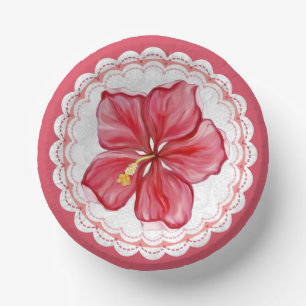 Hibiscus & lace RED Paper Plate