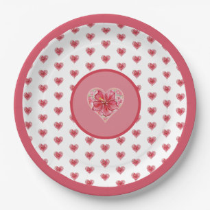 Hibiscus & lace RED Paper Plate