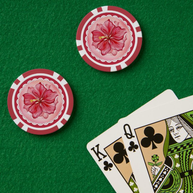 Hibiscus & lace RED Poker Chips (Poker Table (Double))