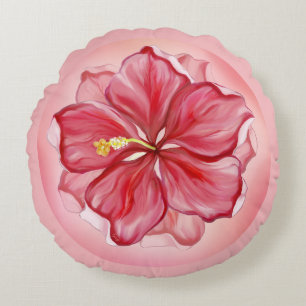 Hibiscus & lace RED Round Cushion