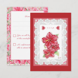 Hibiscus & lace RED RSVP Card