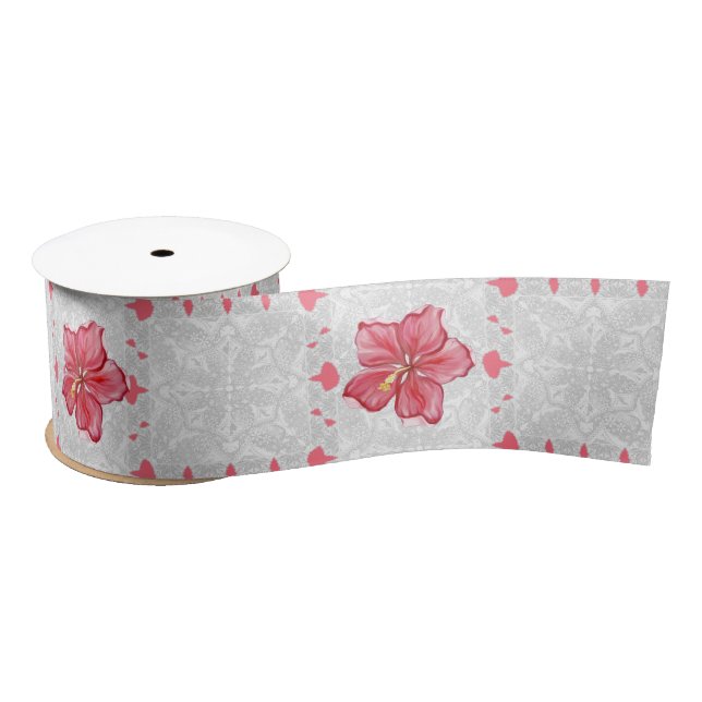 Hibiscus & lace RED Satin Ribbon (Spool)