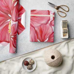 Hibiscus & lace RED Wrapping Paper