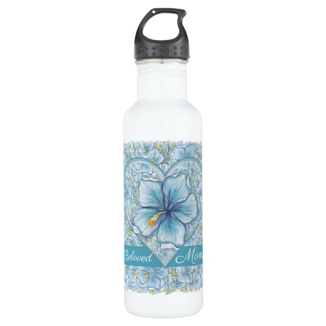 Hibiscus & lace TURQUOISE 710 Ml Water Bottle (Front)