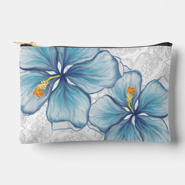 Hibiscus & lace TURQUOISE Accessory Pouch (Front)