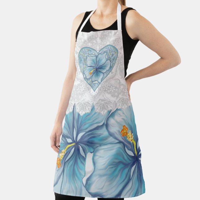 Hibiscus & lace TURQUOISE Apron (Insitu)