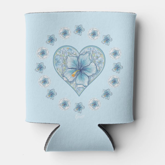 Hibiscus & lace TURQUOISE Can Cooler (Front)
