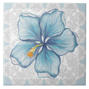 Hibiscus & lace TURQUOISE Ceramic Tile