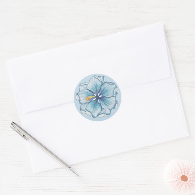 Hibiscus & lace TURQUOISE Classic Round Sticker (Envelope)