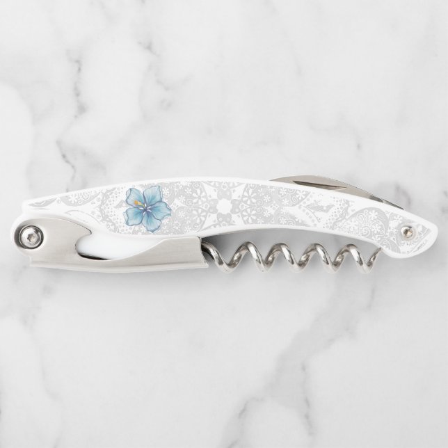 Hibiscus & lace TURQUOISE Corkscrew (Front)