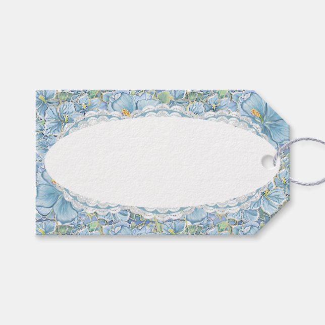Hibiscus & lace TURQUOISE Gift Tags (Front (Horizontal))