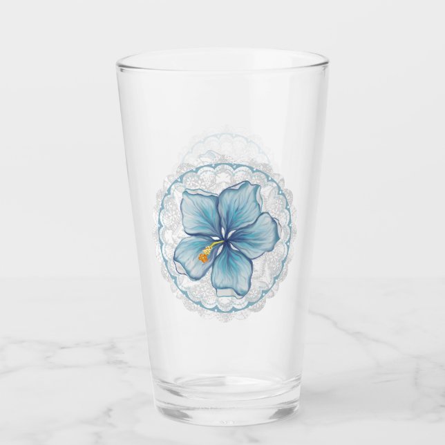 Hibiscus & lace TURQUOISE Glass (Front)