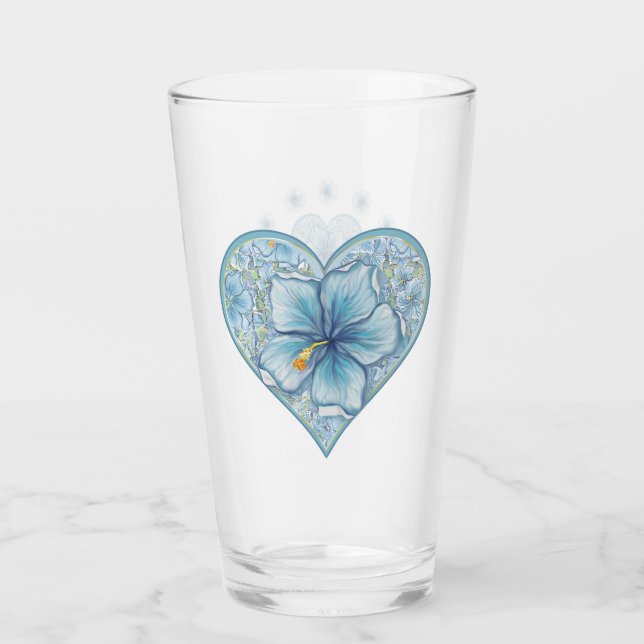 Hibiscus & lace TURQUOISE Glass (Front)