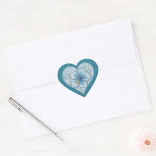 Hibiscus & lace TURQUOISE Heart Sticker