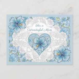 Hibiscus & lace TURQUOISE Holiday Postcard